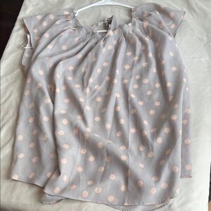 LC Lauren Conrad Sheer Blouse - Light Gray with Pink Dots